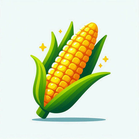 Illustration of a fresh corn cob with leaves on a white backgroundのイラスト素材