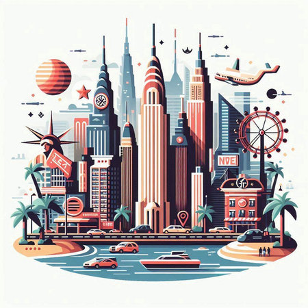 Dubai skyline, United Arab Emirates. Vector illustration in flat styleのイラスト素材