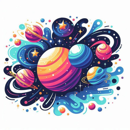Space background with planets and stars. Vector illustration for your design.のイラスト素材