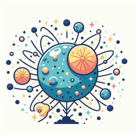 Cartoon planet with planets and stars. Vector illustration for your designのイラスト素材