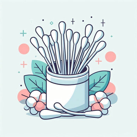 Cotton swabs and cotton buds in a jar. Vector illustrationのイラスト素材