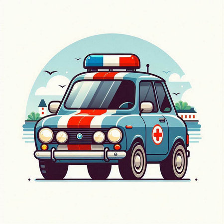 Vector illustration of a police car on the background of the road.のイラスト素材