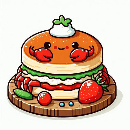 Cute kawaii hamburger on a wooden board. Vector illustration.のイラスト素材