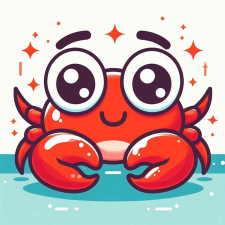 Cute cartoon red crab. Vector illustration of a funny crab.のイラスト素材