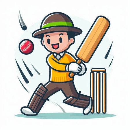 Cricket player playing cricket with bat and ball. Vector illustration.のイラスト素材