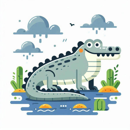 Crocodile in the water. Vector illustration in flat style.のイラスト素材