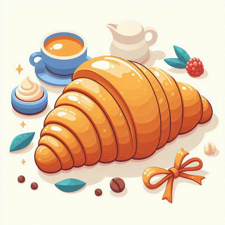 Coffee and croissant on white background. Vector illustration.のイラスト素材