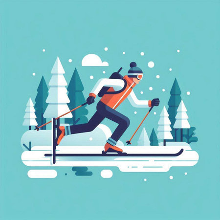 Man skiing in the mountains. Flat style vector illustration. Winter sport.のイラスト素材