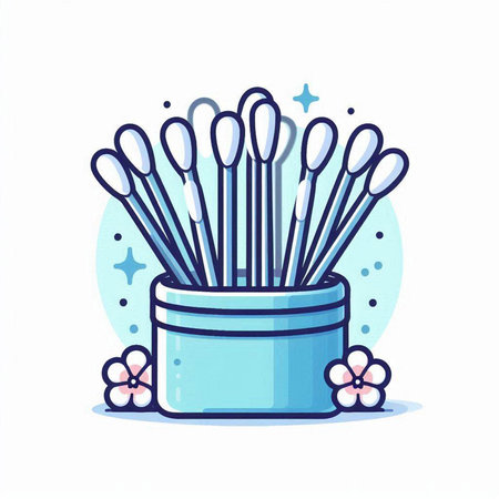 Cotton swabs in a blue pot. Vector illustration of a flat design.のイラスト素材