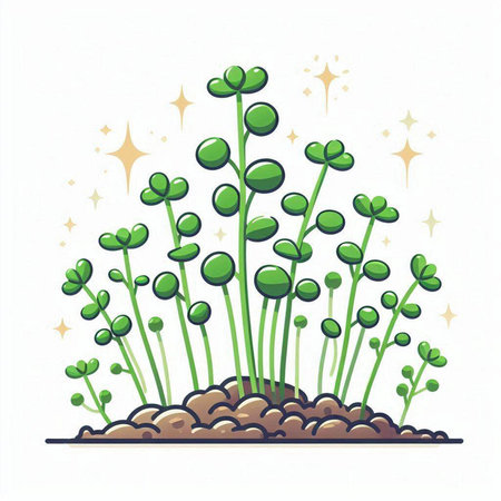 Green sprouts in the ground. Vector illustration on white background.のイラスト素材