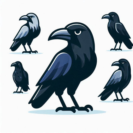 Set of black ravens on a white background. Vector illustration.のイラスト素材