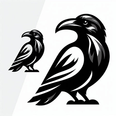 Crow vector logo design template. Black and white raven illustration.のイラスト素材