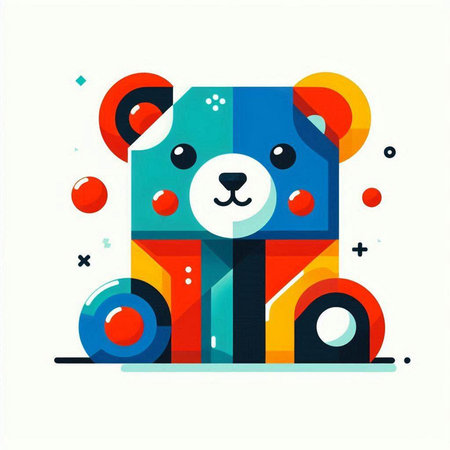 Teddy bear with colorful geometric shapes. Vector illustration in flat style.のイラスト素材