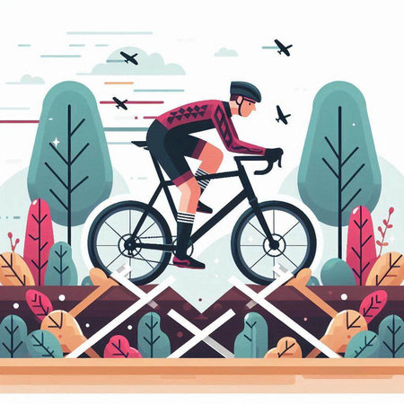 Cyclist riding in the park. Flat style vector illustration.のイラスト素材