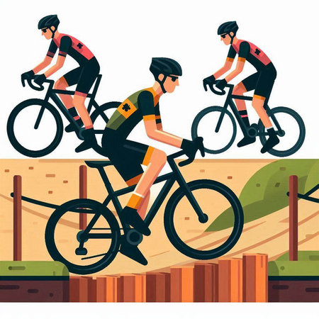 Cyclists riding on the road. Vector illustration in flat styleのイラスト素材