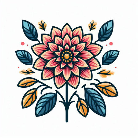 Dahlia flower. Hand drawn vector illustration isolated on white background.のイラスト素材