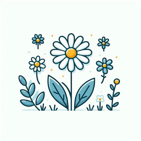 Flowers and leaves. Vector illustration of a bouquet of daisies.のイラスト素材