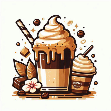 Coffee cup with whipped cream and chocolate. Vector illustration.のイラスト素材