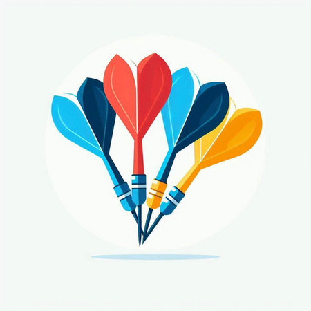 Darts icon. Flat vector illustration of colorful arrows in different directions.のイラスト素材