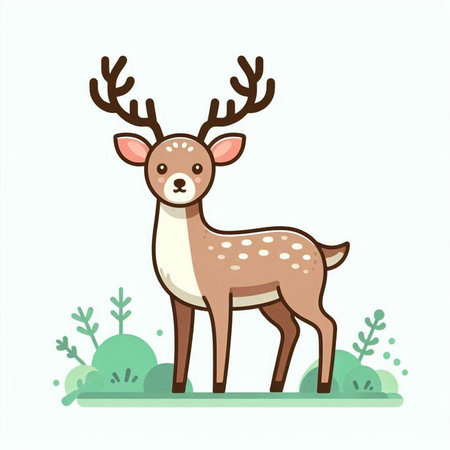 Deer in the forest. Cute cartoon character. Vector illustration.のイラスト素材