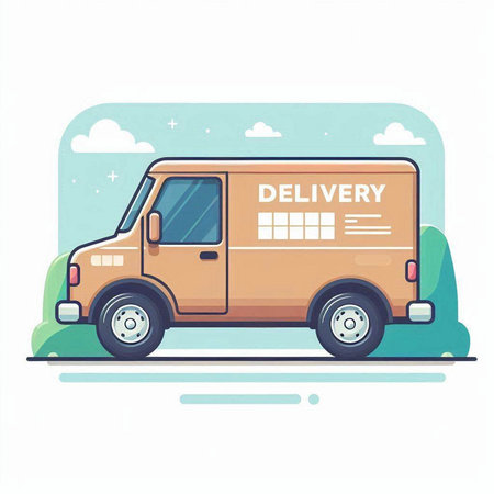 Delivery van icon in flat style. Vector illustration for your design.のイラスト素材