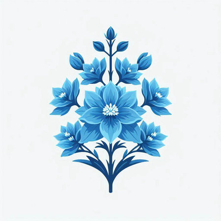 Blue floral ornament on white background. Vector illustration for your design.のイラスト素材