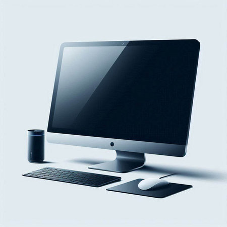 Desktop computer with keyboard and mouse on a white background. 3d renderingのイラスト素材