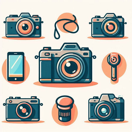 Retro camera icons set. Vector illustration of retro camera icons.のイラスト素材