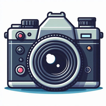 Retro camera isolated on white background. Vector illustration in cartoon style.のイラスト素材