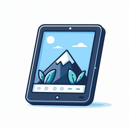 Smartphone with mountains and forest on the screen. Vector illustration.のイラスト素材
