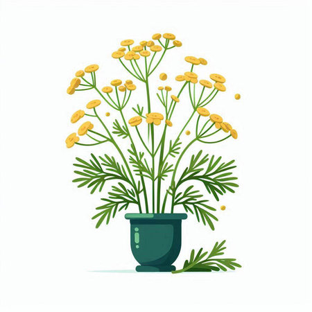 Bouquet of yellow yarrow flowers in a vase. Vector illustrationのイラスト素材