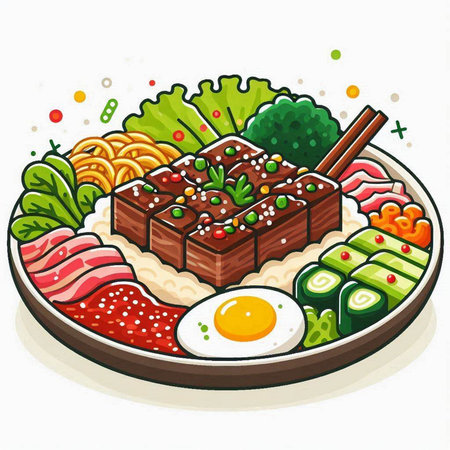 Illustration of a Japanese Food Dish with Sashimi, Rice and Eggのイラスト素材