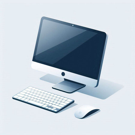 Computer monitor and keyboard on a light blue background. Vector illustration.のイラスト素材