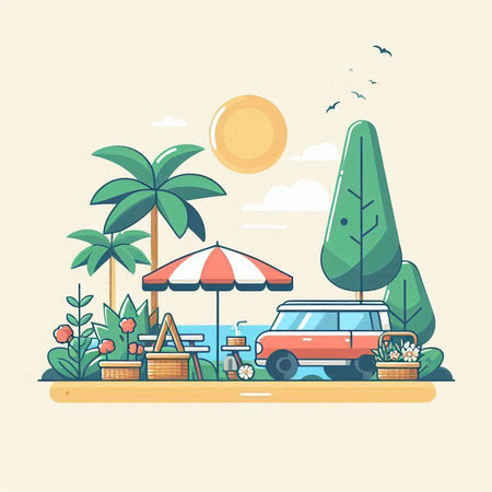 Vector illustration of a summer vacation. Flat design style vector illustration.のイラスト素材