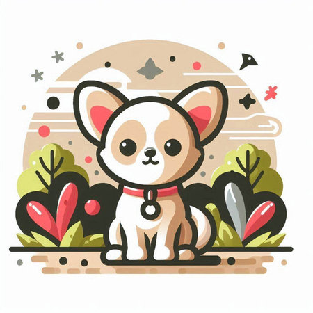 Cute little chihuahua dog in the garden. Vector illustration.のイラスト素材