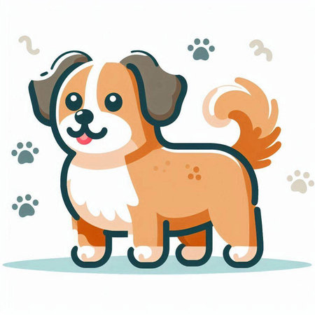 Cute cartoon dog standing on its hind legs. Vector illustration.のイラスト素材