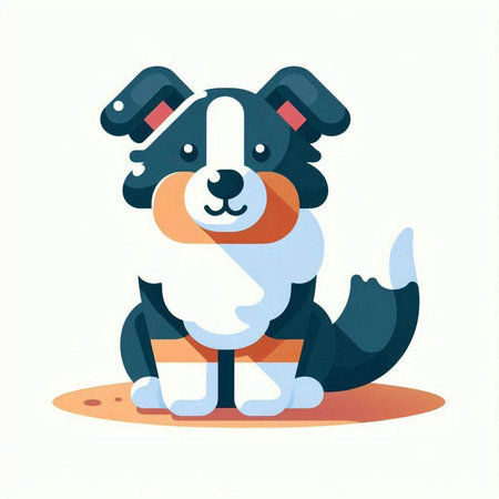Cute cartoon dog sitting on the ground. Flat design vector illustration.のイラスト素材