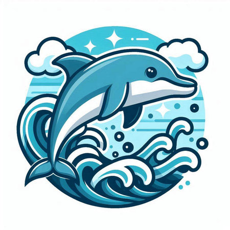 Illustration of a dolphin jumping in the waves. Vector illustration.のイラスト素材