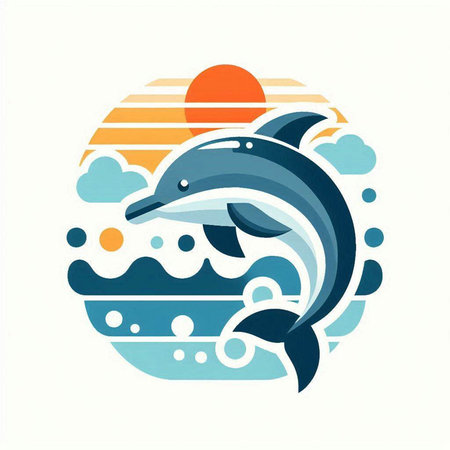 Dolphin jumping in the ocean. Vector illustration of a flat style.のイラスト素材