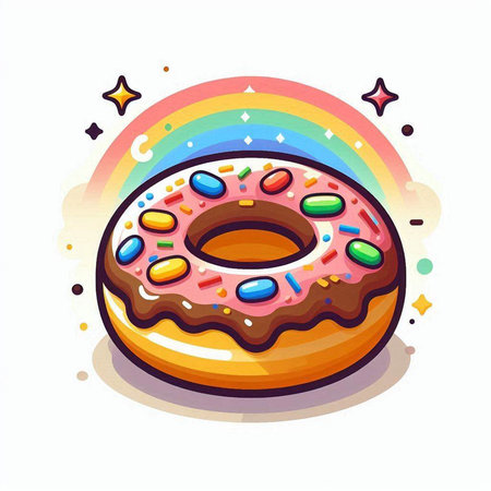 Donut with colorful glaze and sprinkles. Vector illustration.のイラスト素材