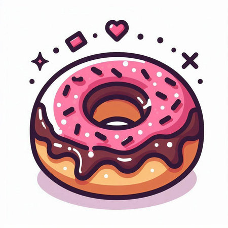 Donut with pink glaze and sprinkles. Vector illustration.のイラスト素材