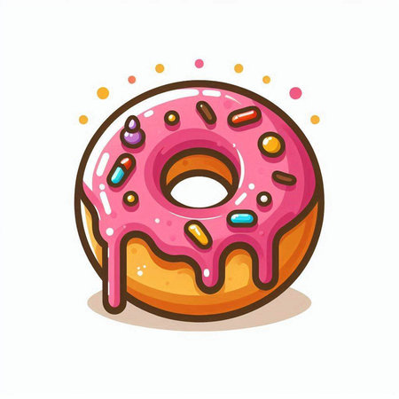 Donut with pink glaze and sprinkles. Vector illustration.のイラスト素材