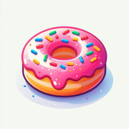Donut with pink glaze and sprinkles. Vector illustration.のイラスト素材