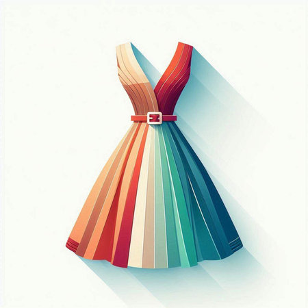 Illustration of Colorful Woman Dress with Long Shadow on White Backgroundのイラスト素材