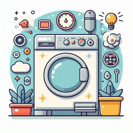 Washing machine with household appliances on a white background. Vector illustration.のイラスト素材