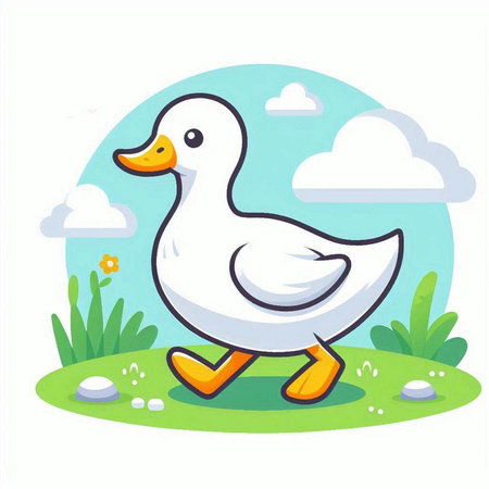 Duck in the grass. Vector illustration on a white background.のイラスト素材
