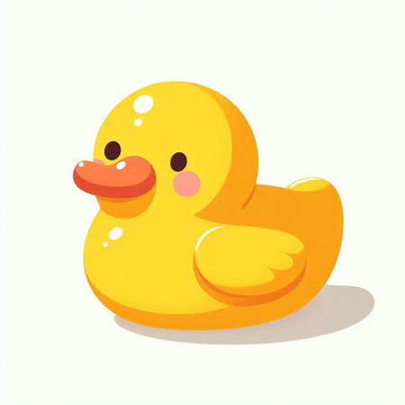 Cute yellow rubber duck isolated on white background. Vector illustration.のイラスト素材