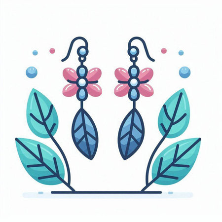 Jewelry, earrings with flowers and leaves. Vector illustration.のイラスト素材