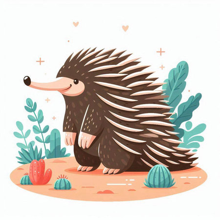 Cute hedgehog in the desert. Vector illustration in cartoon style.のイラスト素材