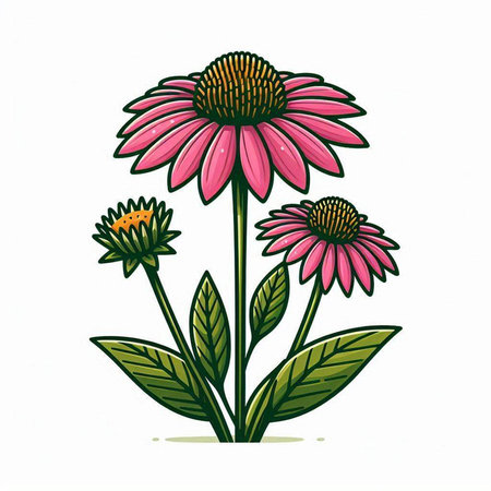 Echinacea flower vector illustration. Hand drawn echinacea flower isolated on white background.のイラスト素材